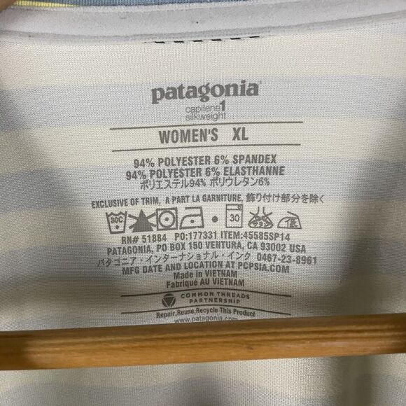 Patagonia Womens XL Baselayer Capeline Silkweight Yellow Gray Stripe - Picture 2 of 5